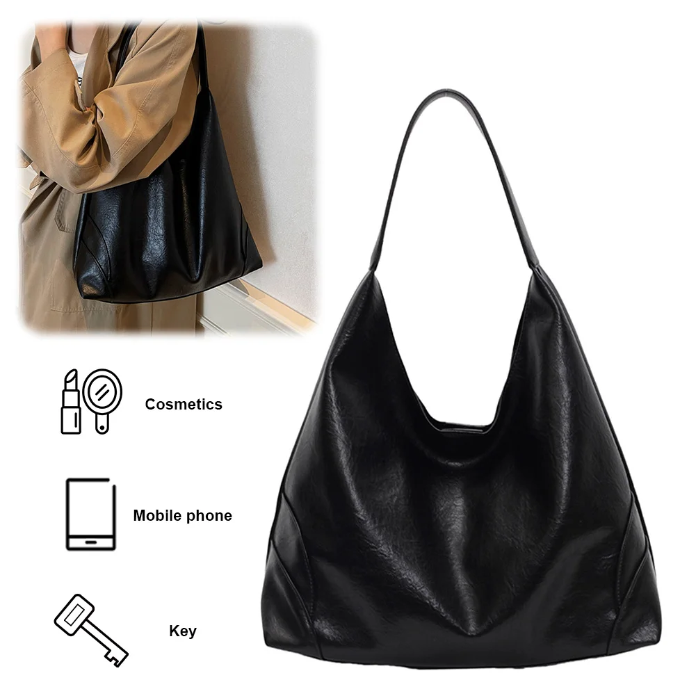 

2024 New PU Leather Slouchy Bag with Small Purse Large Capacity Travel Handbag Solid Casual Underarm Bag Ladies Trendy Tote Bags
