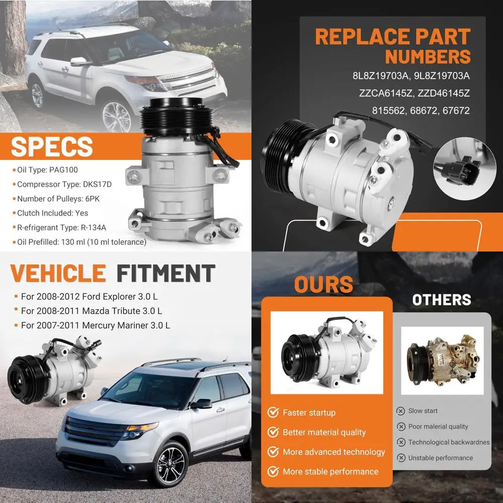 

Air Conditioner A/C Compressor with Clutch 6PK Fits for 2008-2012 Ford Escape 3.0L, for 2008-2011 Mazda Tribute 3.0L, for 2007-2