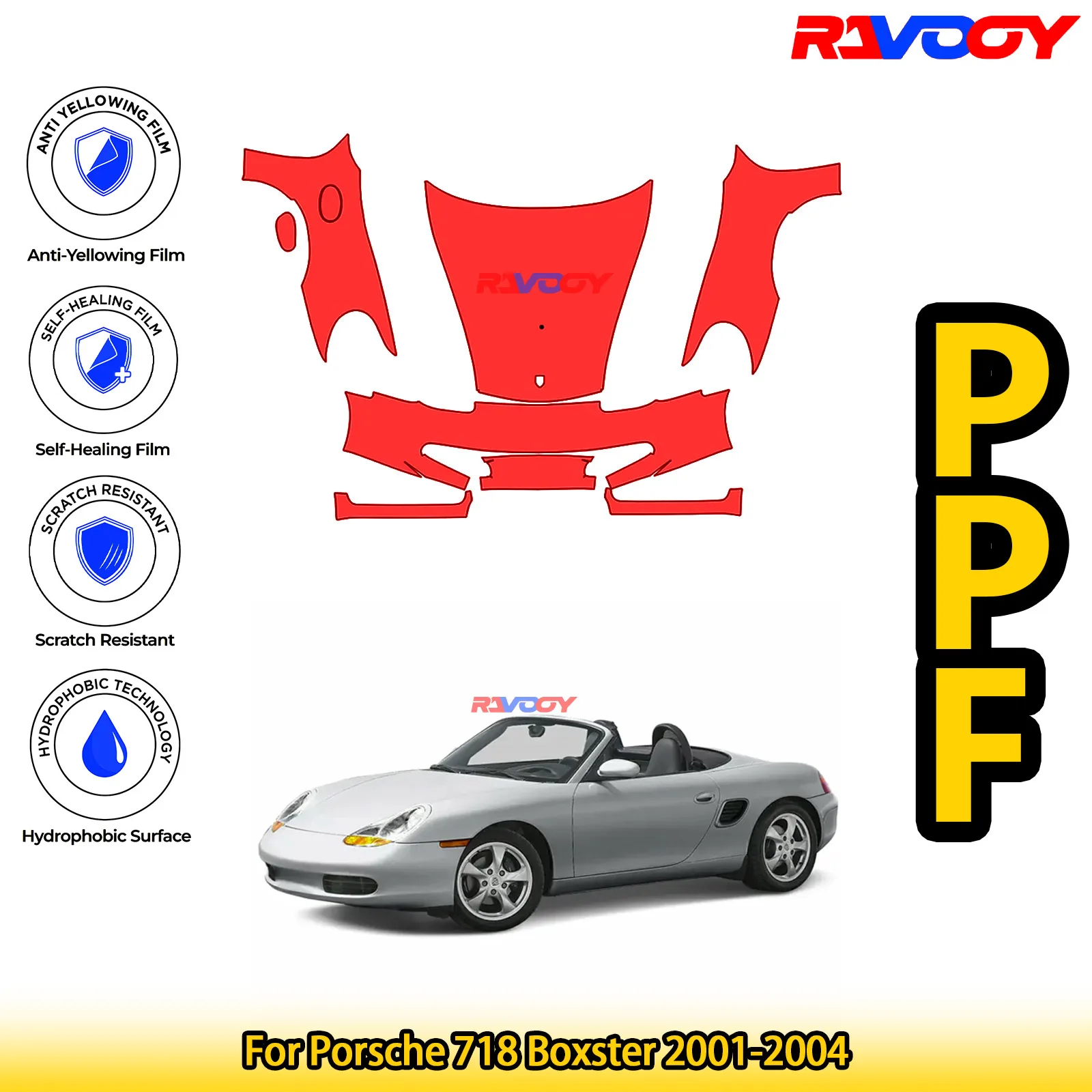 

Для Porsche 718 Boxster 2001-2004 глянцевая матовая черная предварительно вырезанная передняя защитная пленка PPF комплект