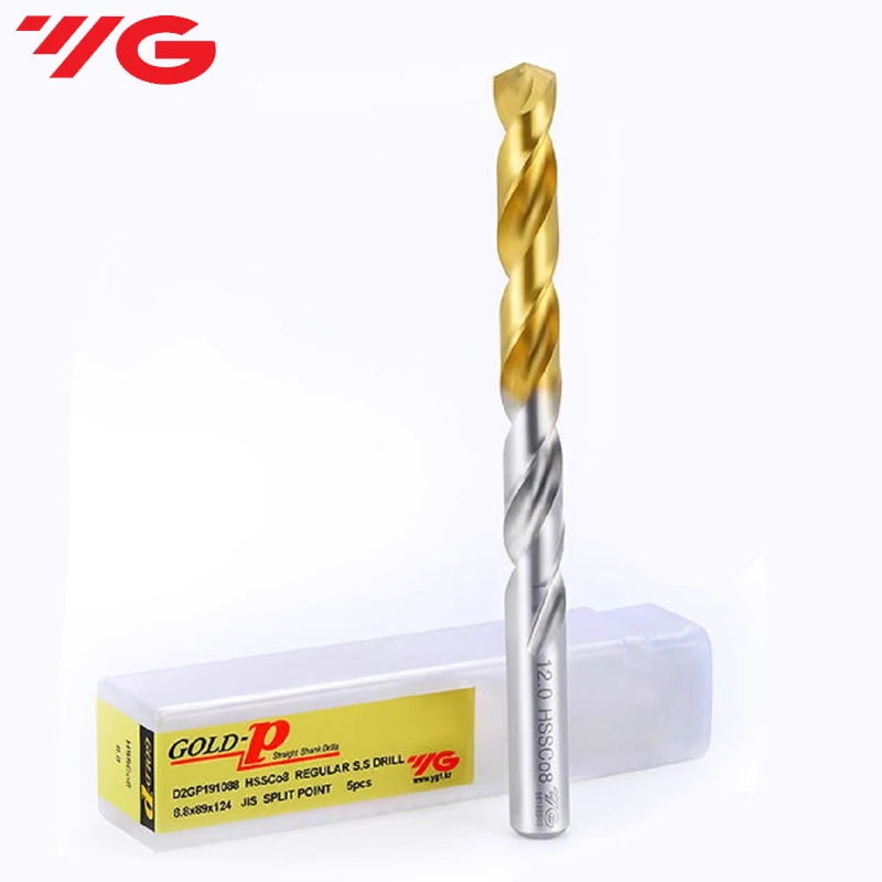 YG D2GP191 HSS-CO8 Titanium-Coated High Cobalt Drill Bit Multi-Purpose Straight Shank Twist Drill Bit for Stainless Steel Iron