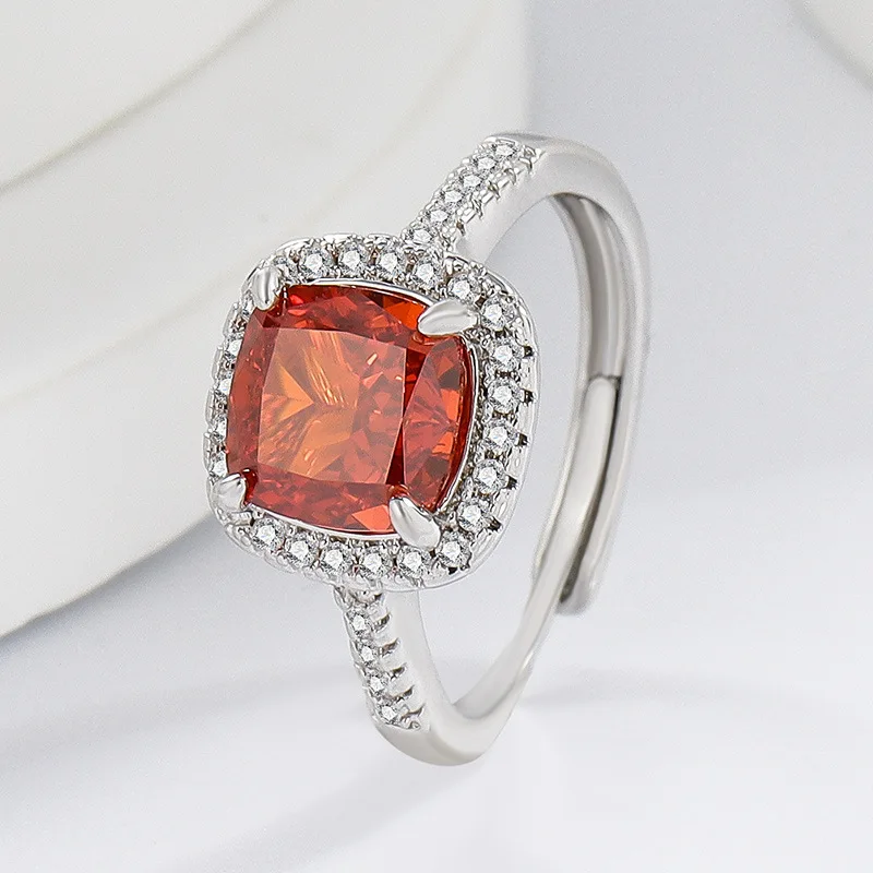 925 Sterling Silver Stylish and Simple Ice Flower Cut Princess Square Bag Zircon Ring Birthday Party Anniversary Gift