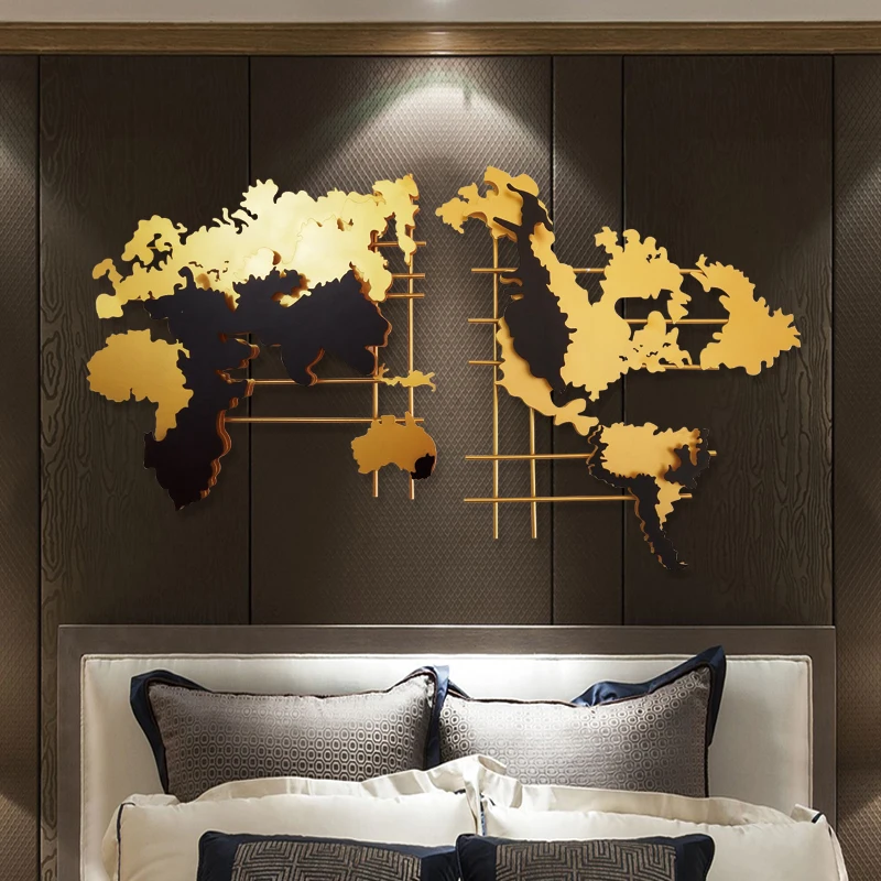 

Industrial style golden iron art world map wall ornaments, bar, restaurant, living room wall decorations,