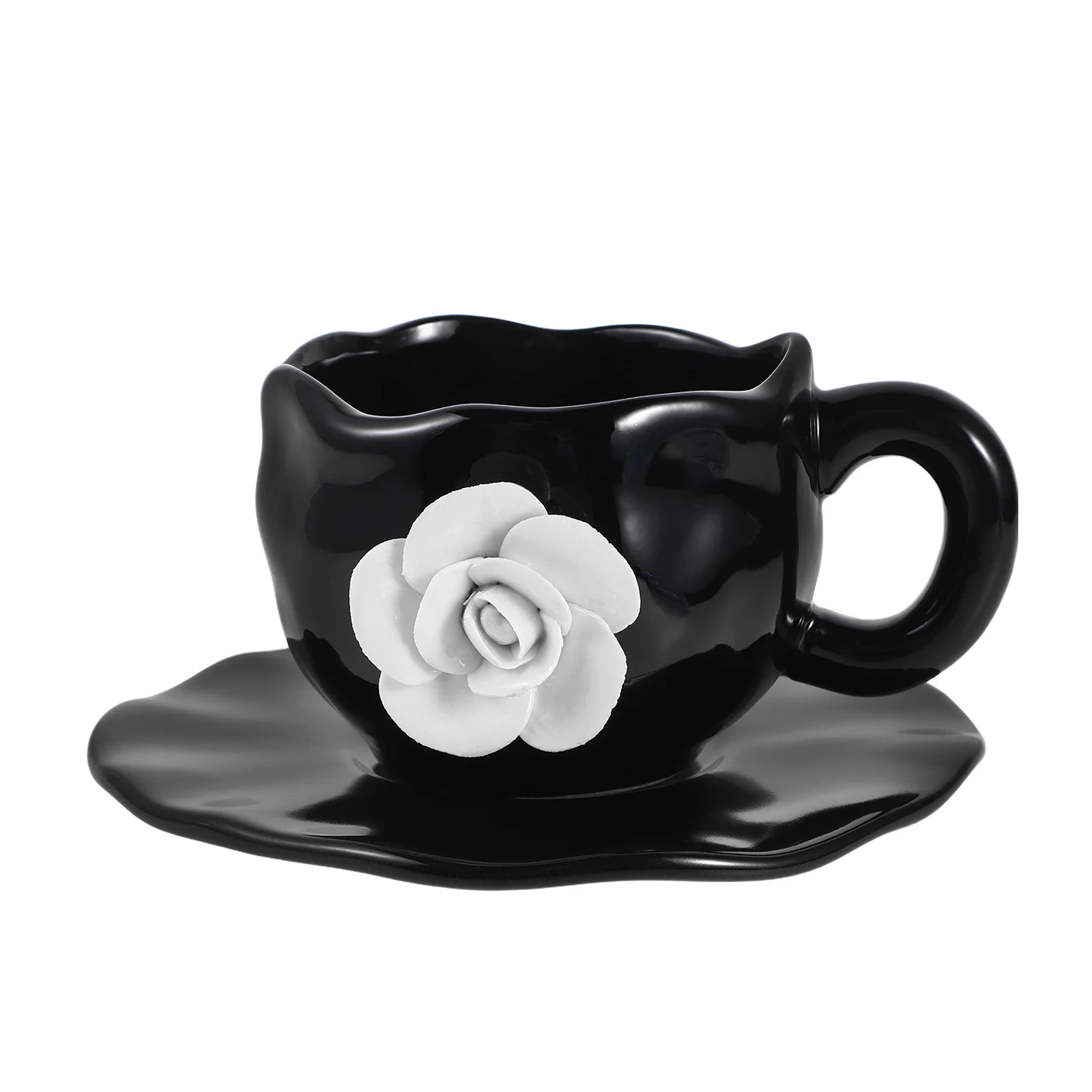 

1Set Ceramic Coffee Cup Saucer Exquisite 3D Rose Design Afternoon Tea Latte Chocolate Milk Juice Mug Set Decorative Vintage