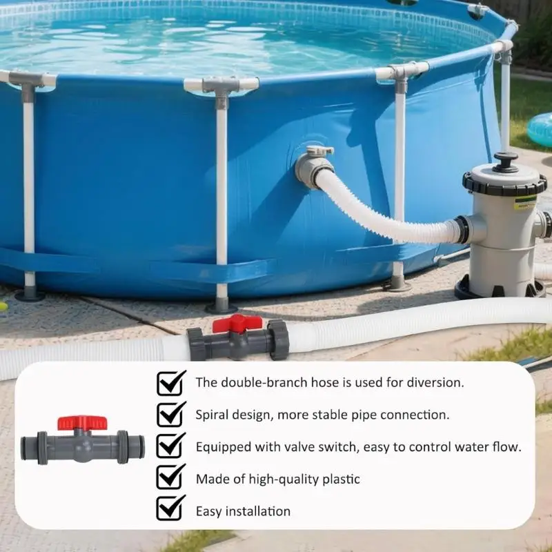 Threaded Pool Hose Fitting with Shut-Off Handle, 1.5 in Filter Hose Coupler for Routine Pool Care Work and Water Control JOME