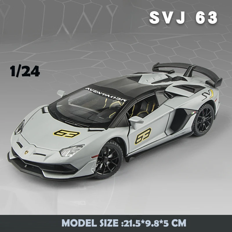 1/24 Scale Lambor Aventador SVJ 63 Super Car Model Sound Light