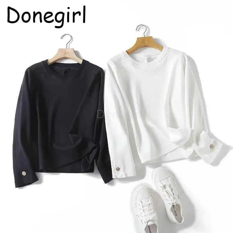 

Donegirl Women 2023 New Autumn Solid Round Neck Pullover Loose Simple Casual Knitted Sweater T-shirt Versatile Tops Female Chic