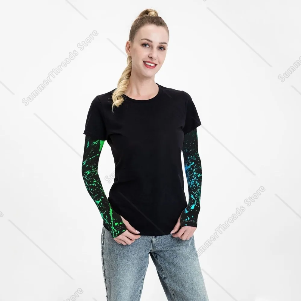 Manchons de bras de Protection solaire néon, éclaboussures scintillantes dans la nuit, preuve du jardin pour hommes et femmes, résistant à la sueur au soleil, noir