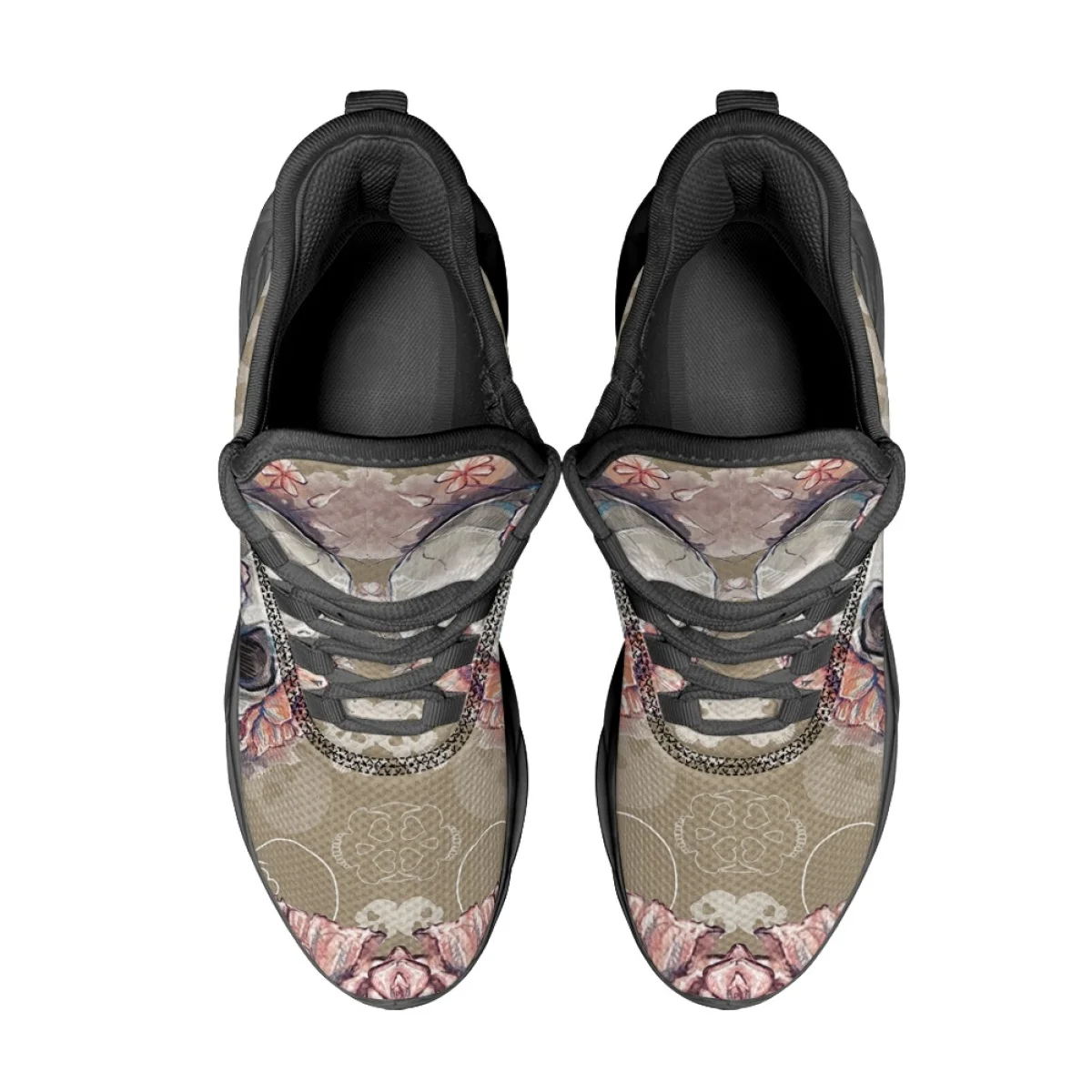 Zapatillas de deporte con estampado de calavera y flores para mujer, zapatos de malla resistentes a la suciedad, para correr, para viajes al aire libre, para otoño e invierno, regalo de Halloween