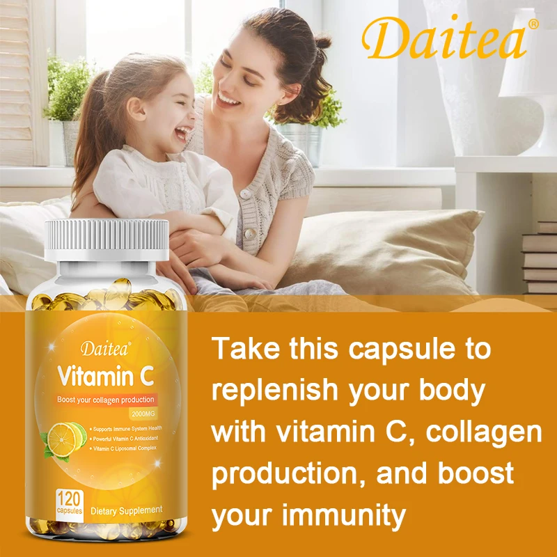 Daitea Vitamin C Capsules 2000 mg Nutritional Supplement - Antioxidants promote skin, hair, nails and immune health