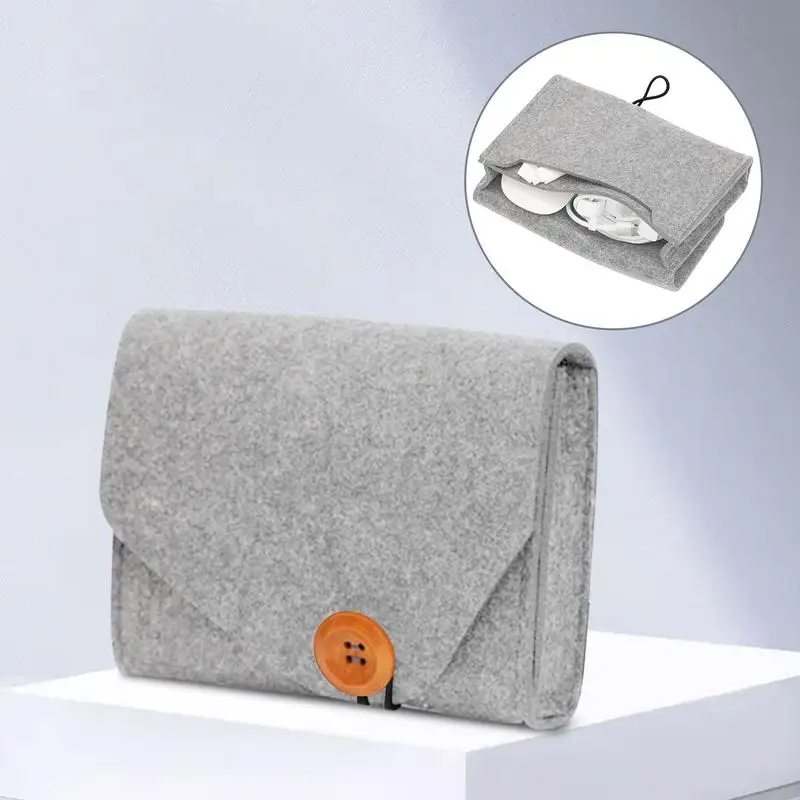 Felt Storage Case Bag Portable Felt Handbag Durable Mouse Charger Adapter Storage Bag Elastic Cord Design Lightweight Organizer