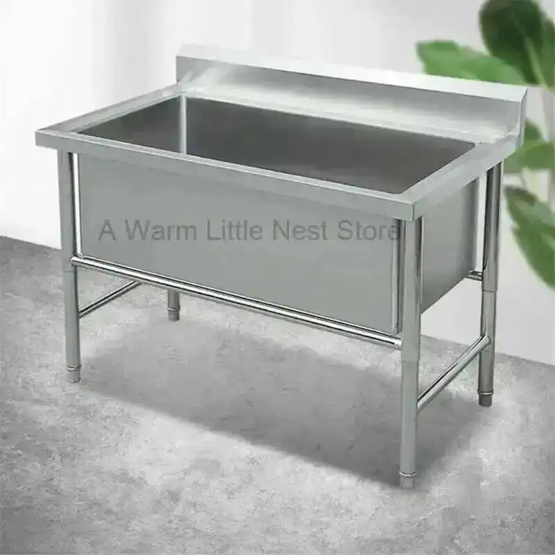 Thicken Deepen Large Sink for Restaurant Floor Commercial Stainless Steel Kitchen Sinks Single Washing Sink Kitchen Accessories