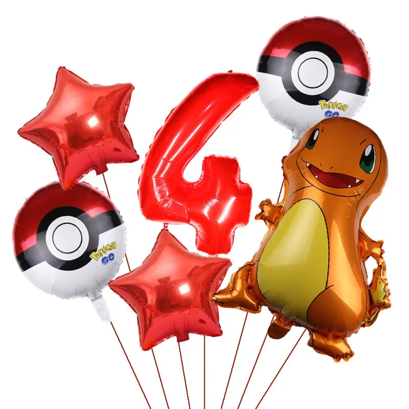 6 Pcs Pokemon Party Balloons Pikachu Squirtle Balloon Kids Birthday Party Decoration Supplies Baby Shower Decor Helium Globos