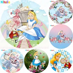 Disney Alice In Wonderland Princess Round Backdrop For Girls Kids Birthday Party Flowers Baby Shower Photography Backgrounds