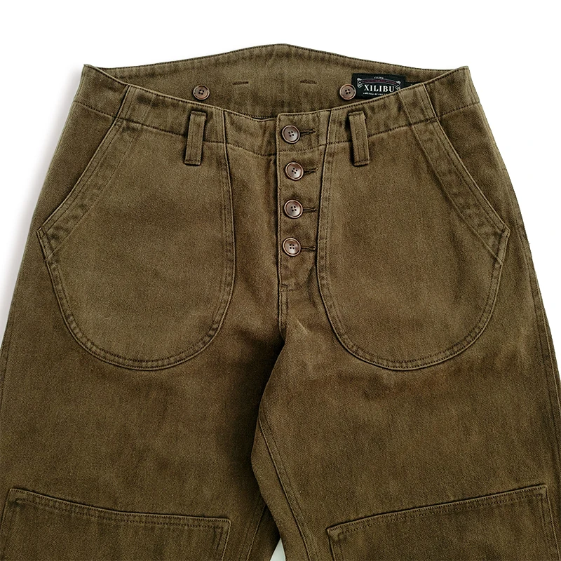 Cargo Pants for Men Loose Mid-Waist Green Coffee Pencil Pants Vintage Safari Workwear Designer Clothes Streetwear