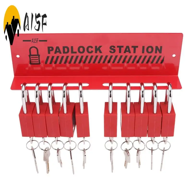 

A15F-Lockout Tagout Station With 10 Keyed Different Safety Padlocks 2 Hasps And 10 Lockout Tags, Iron Loto Locks Rack