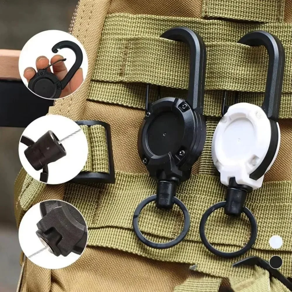 Retractable Heavy Duty Pull Reel Carabiner Strong Steel Wire Rope Buckle Spring Key Ring Outdoor Sporty Attachment Keychain Tool