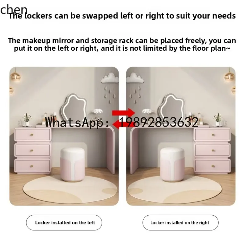 

X7 All Solid Wood Cream Style Dressing Table Desk Integrated Pink Leather Makeup Table