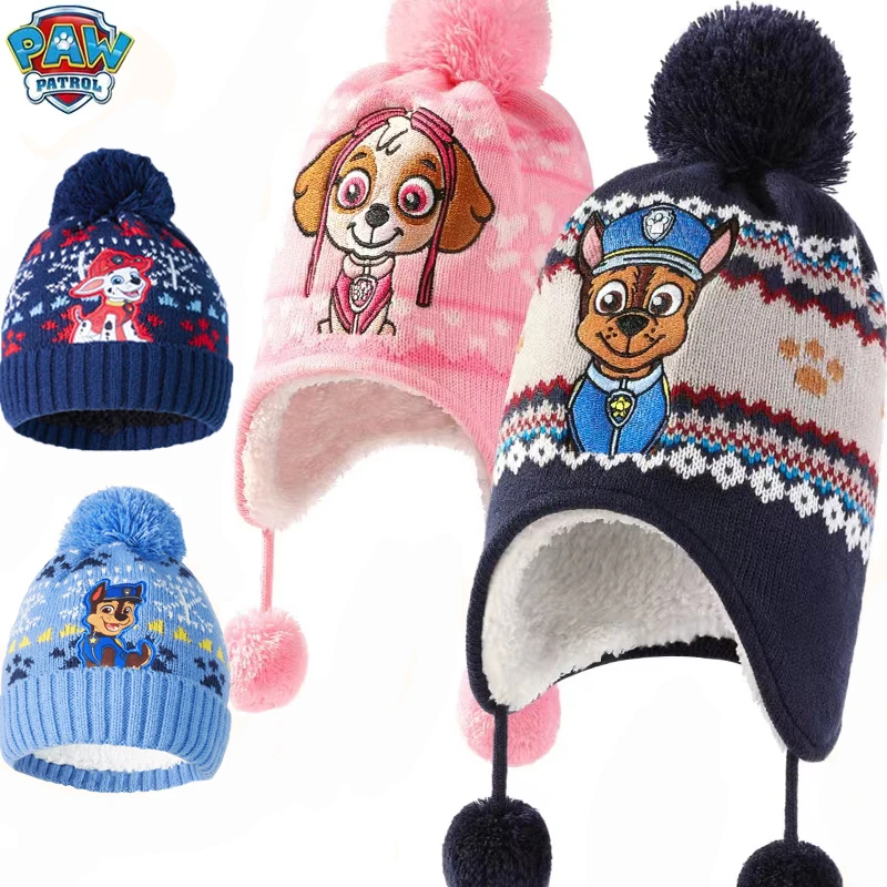 Original Paw Patrol Baby Knitted Hats Boys Girls Warm Caps Autumn And Winter Cartoon Chase Skye Embroidered Children's Hat 2-8T