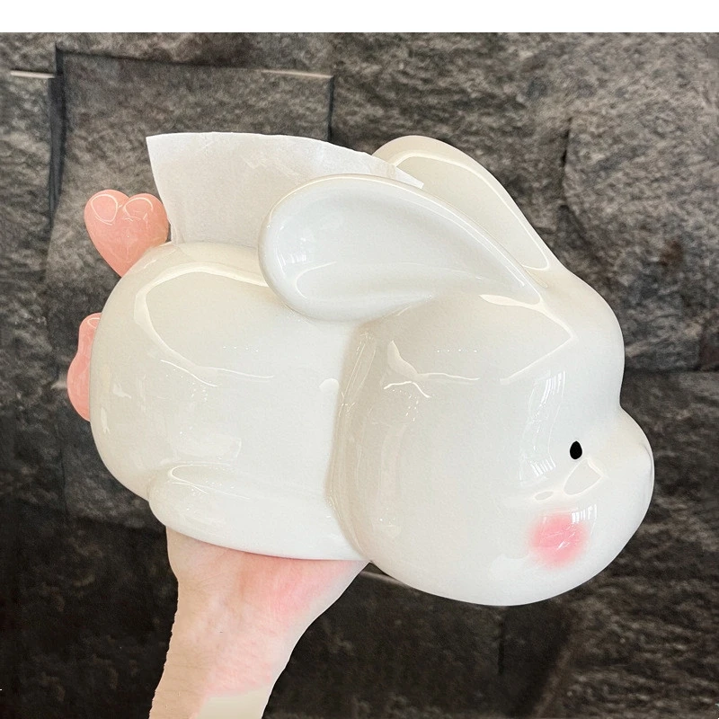 

Ceramic Tissue Box Cartoon Rabbit Paper Extractor Towel Holder Desktop Storage Organization Napkin Home Decoration