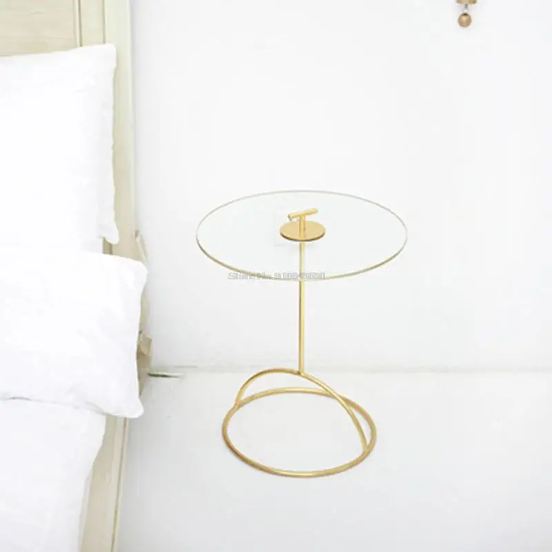 Simple Household Golden Round Table Tempered Glass Small Coffee Table Electroplating Process Movable Sofa Side Table