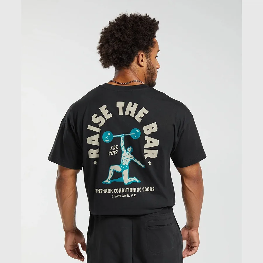 

Summer New High-quality Trend Gym Bodybuilding Printing Crew Neck Cotton Men's and Women's Same Short-sleeved Top DIY