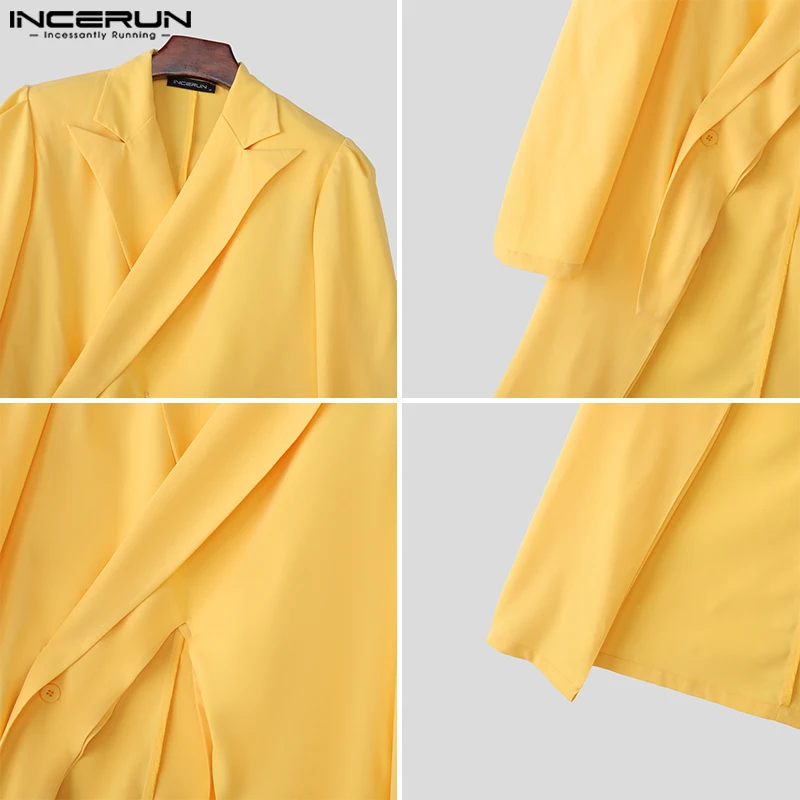 INCERUN Men Long Style Blazer Lapel Long Sleeve Irregular Suit Men Streetwear Loose 2025 Fashion Solid Casual Male Thin Coats