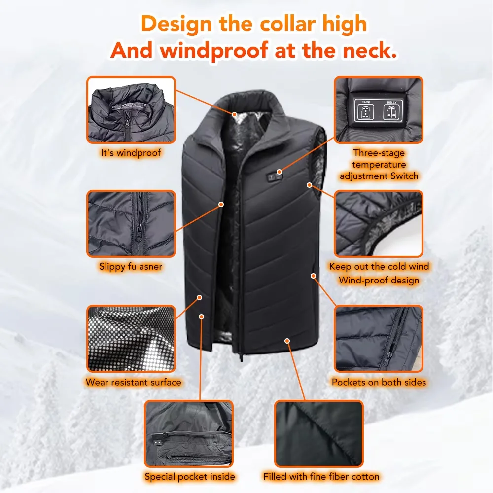 Men USB Infrared 11 Areas Heating Vest Jacket Men Women USB Electric Heating Jacket Sleeveless Waistcoat Thermal Warm Clothes