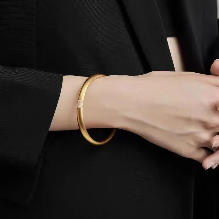 

999 Real 24K Yellow Gold Fugui Bracelet | Seiko Craftsmanship, Ancient Inheritance Design, Solid Gold Row Drill Bracelet