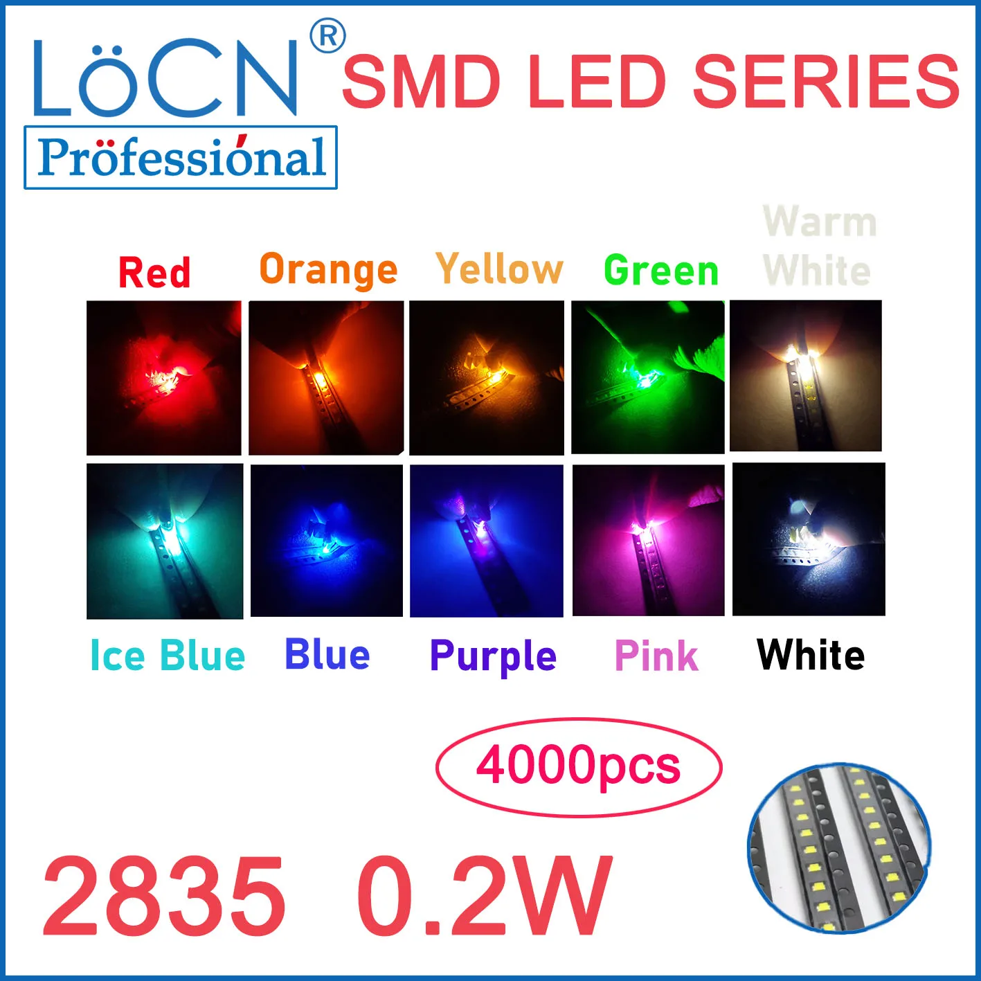 4000PCS SMD LED 2835 0.2w red white pink purple ice blue yellow green orange High Light ice warm white jade pure green clear