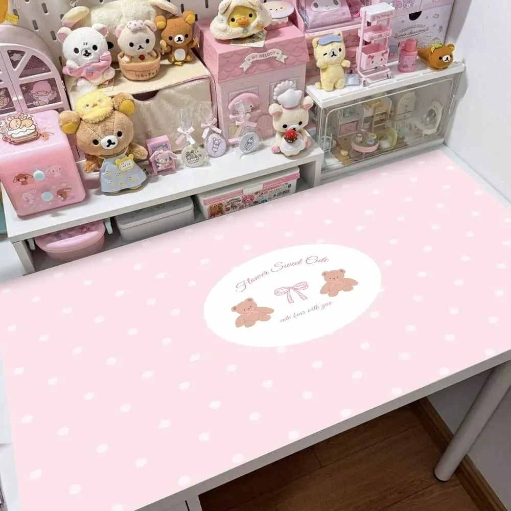 Leather Desk Pad Protector FULL Screen Floral Bear Bow Y2K Mouse Pad Office Desk Mat Waterproof Non-Slip PU Desk Blotter Pad