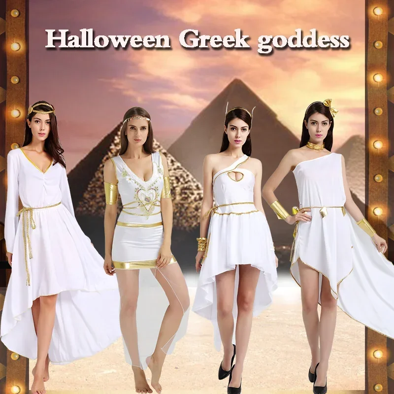 

Cosdea Fhalloween вечерние косплей для взрослых женщин белый греческий угодья греческий принцесса воин платье египетский египетский костюм повязка на голову