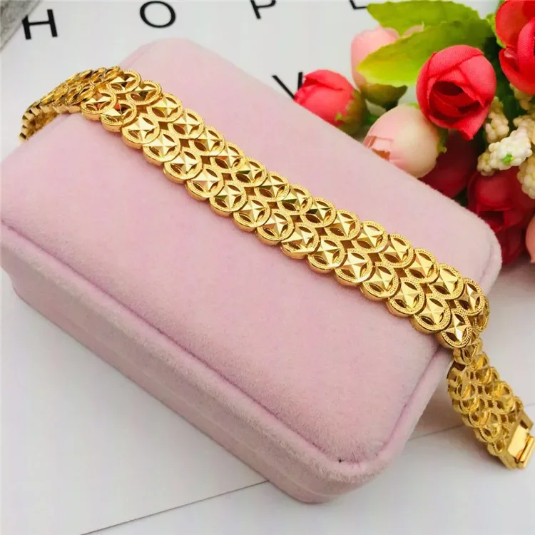 Fine jewelry AU9999 gold double row pattern bracelet atmospheric fashion men's 24K pure gold fashion wrist chain