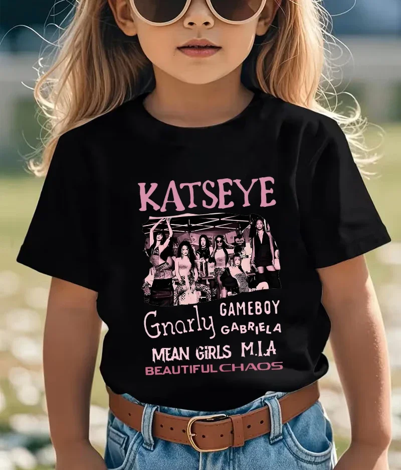 Youth Girl Cotton Streetwear Hot Katseye Print T Shirt Kids Summer Clothes Girls Short Sleeve T-Shirt Children's Fashion Tops view 3