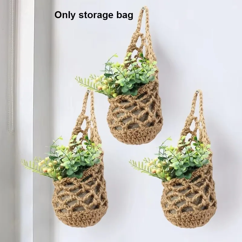 1PC Hand Crochet Hanging Storage Net Bag Wall Mount Fruit Vegetable Holder Plant Hanger Basket Kitchen Wall Organizer Home Decor