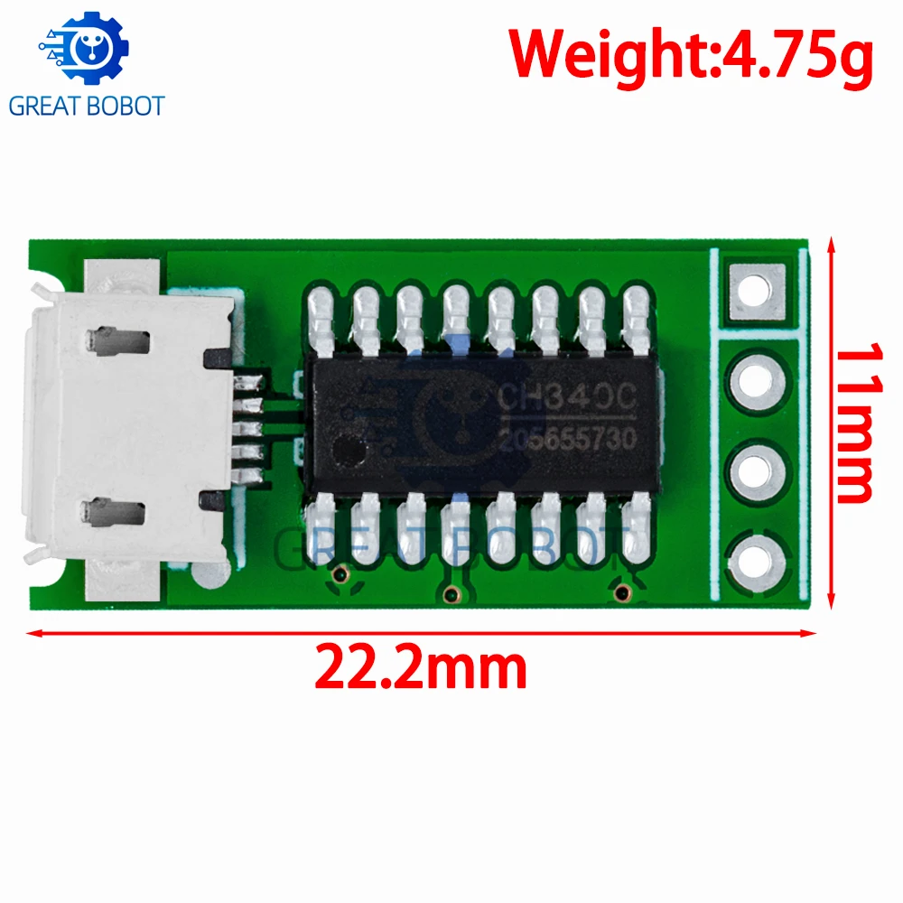 BS CH340C Micro USB-to-TTL Serial Module: 5V/3.3V 500mA, Replaces CP2102/CH340G/CH340T – For STM32/51 + Dupont Lines