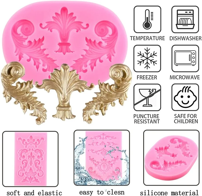 Baroque Silicone Mold Lace Scroll Fudge Mold DIY Embossed Flower Cake Decorating Cupcake Decorating Candy Polymer Clay Chocolate