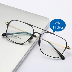 Light Pure Titanium Frames Retro Polygon Spectacle Pilot Ultra Double Bridge Customized Optical Prescription Eyeglasses Man