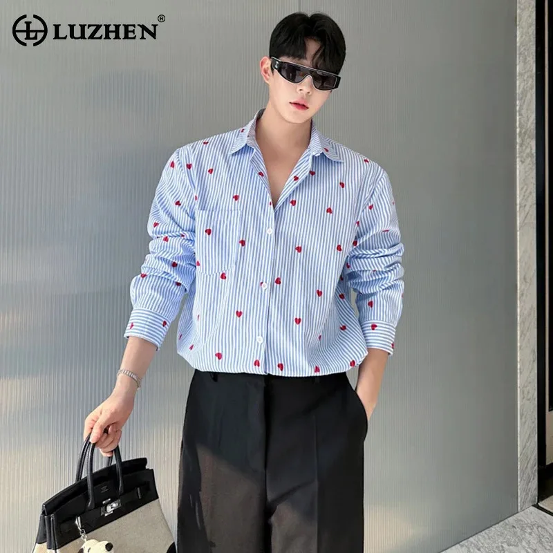 

LUZHEN Stylish 2025 Spring Elegant Long Men's Sleeve Shirts Heart-shaped Embroidery Casual Tops Male French Clothes New JY6008