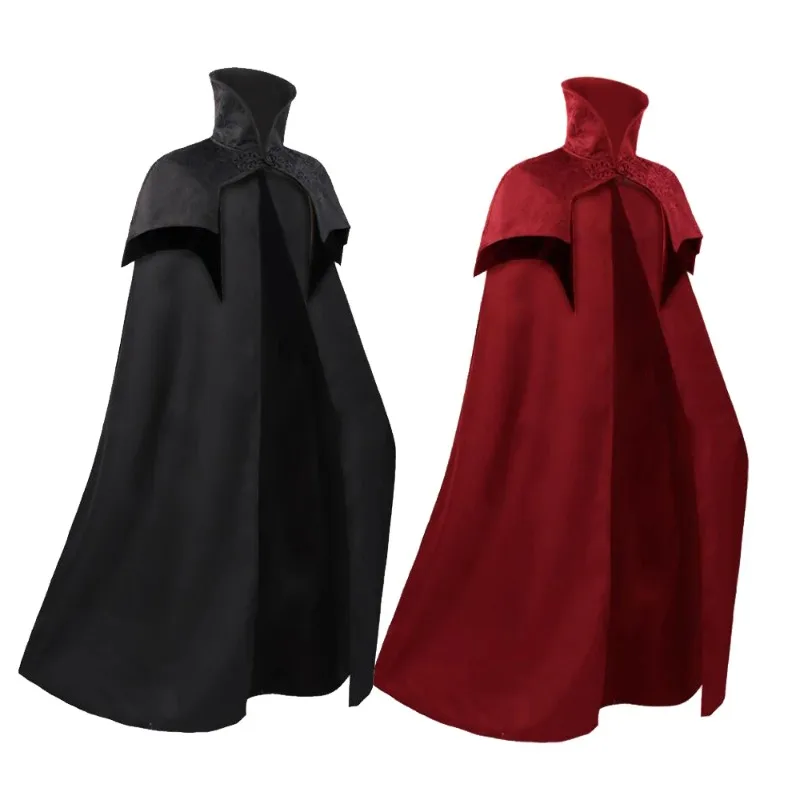 Halloween Cosplay Medieval Men's Steampunk Noble Gothic Long Cloak Big Hem Vampire Cape Darcula Poncho Carnival Dress Up Party