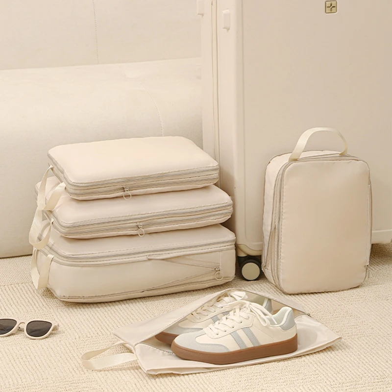 4pcs Travel Luggage Packing Cubes with handle, Suitcase Clothes Storage Bag, Foldable Organizer Shoes Underwear Pouch