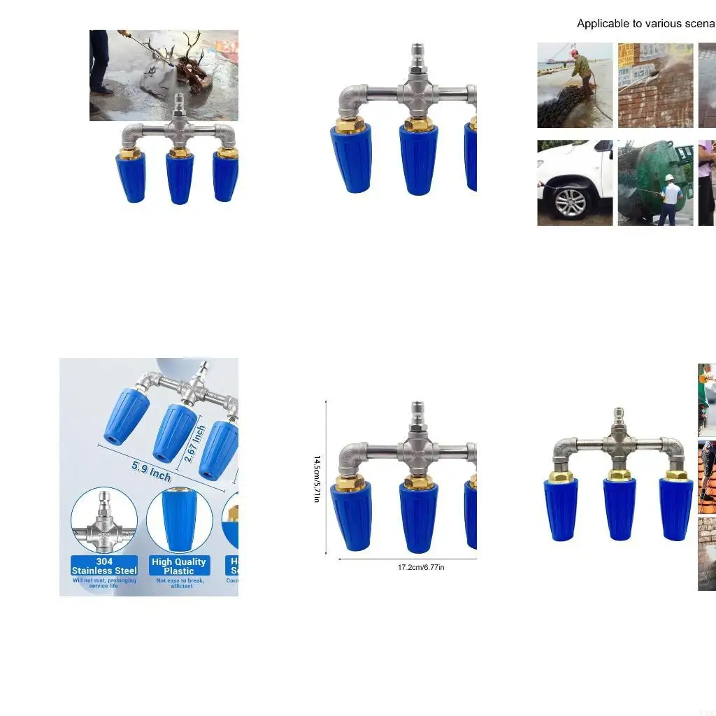 

Highly Pressure Washer Triple Turbos Nozzle 360°Rotation with 1/4 Quick Connectors for Efficient Cleaning Performances Y4QC