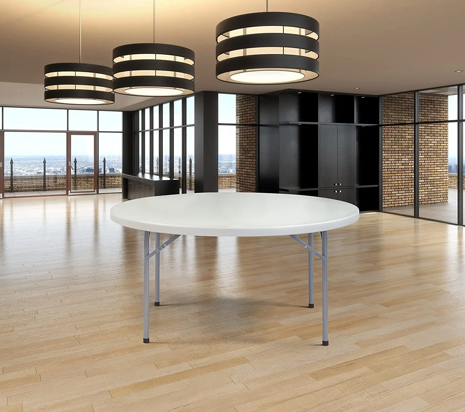 

60in White Round Folding Table Plastic Portable Indoor Outdoor Party Banquet Camp 5ft Dia Foldable Desk, Customized