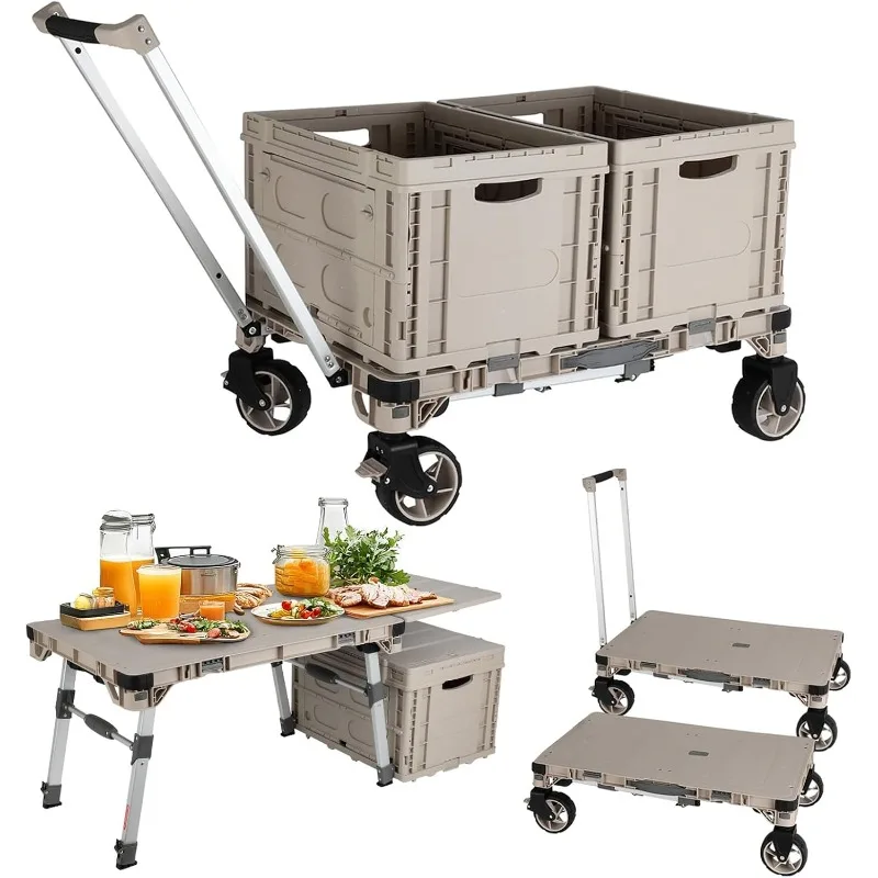 

3 in 1 Portable Camping Table Foldable Convertible Folding Wagon Cart Camping Table with Storage Box