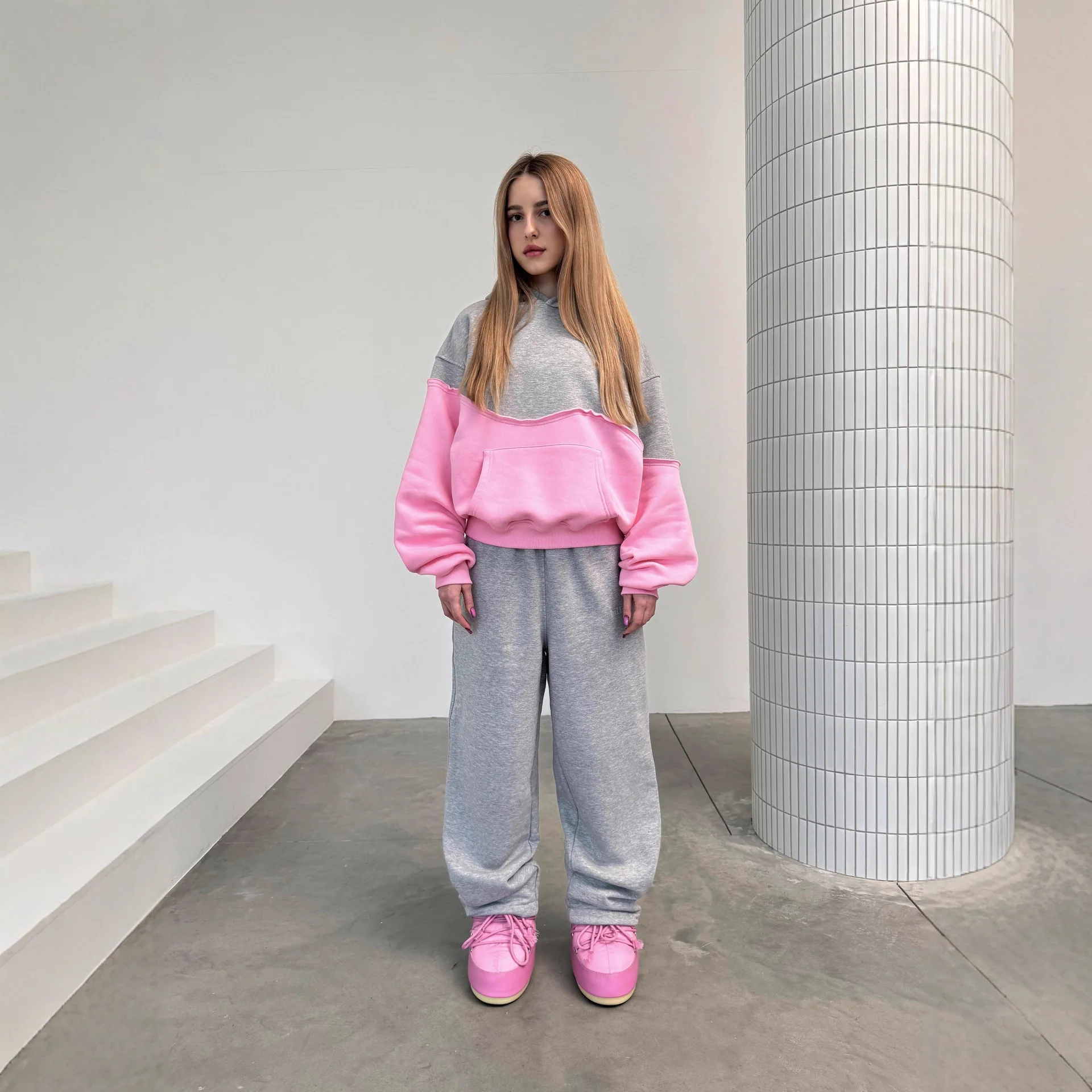 Casual Ladies' Matching Set Long Sleeve Hoodie Elastic Sports Pants Two-Piece Suit For Women Color Block Outfit Fasion