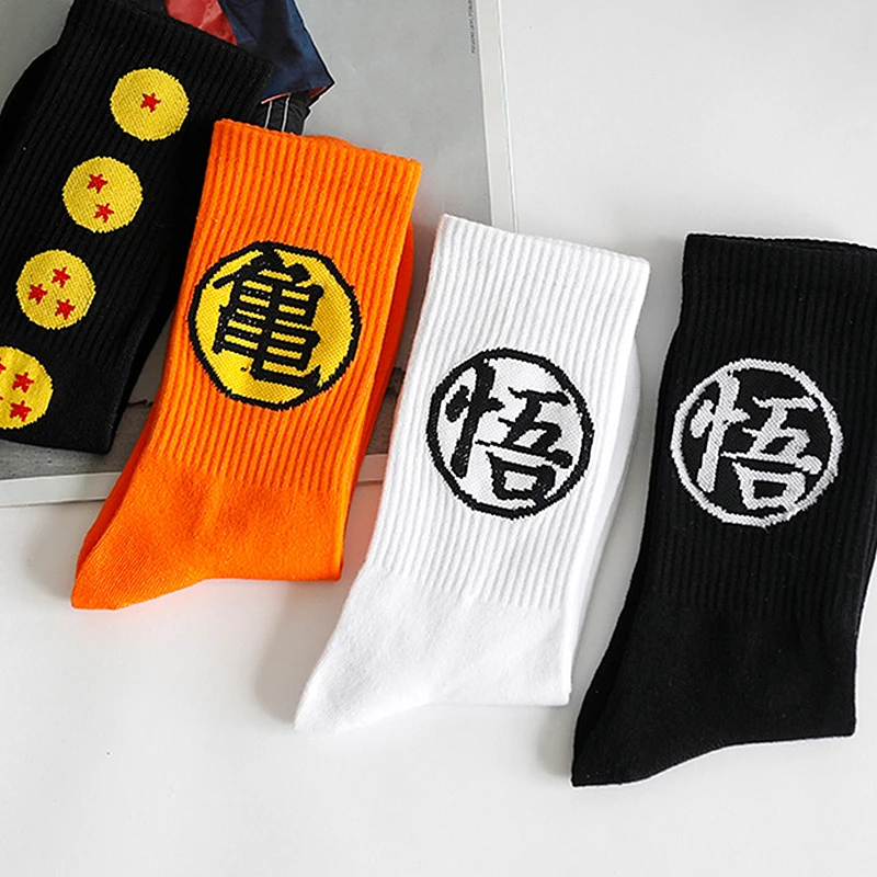 Japanese Anime Socks Kawaii Women Socks Harajuku Style Cartoon Goku Socks Mid Tube Cotton Skateboard Couple Sports Stockings