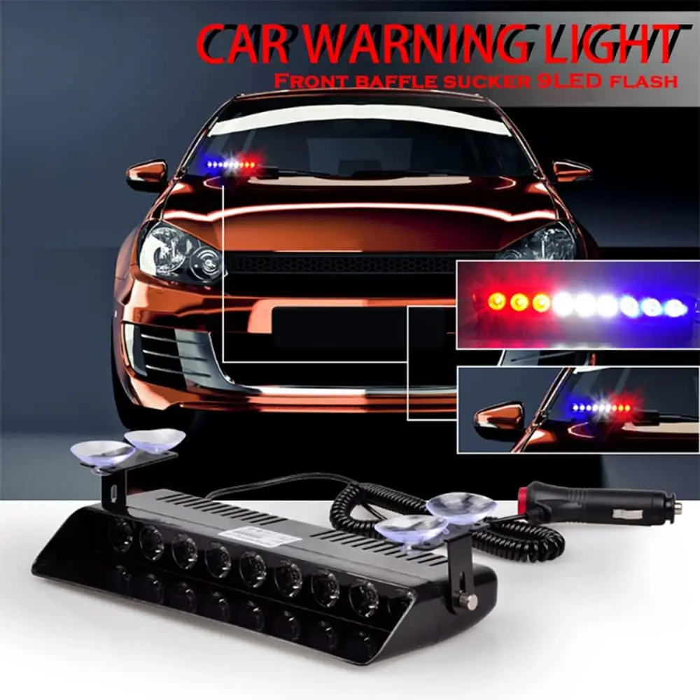 9 LED Car Strobe Light Fireman Police Emergency Windshield Flash Warning Signal Beacon Truck Trailer Vehicle 12v