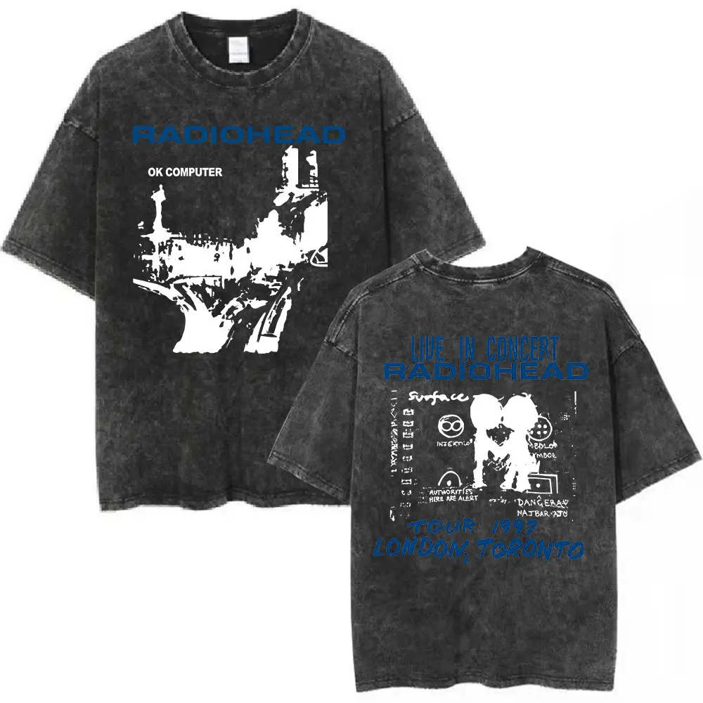 Vintage Washed Rock Band Radiohead Ok Computer Album Tour Merch T-Shirts Herren Damen Kleidung Hip Hop Gothic Übergroße T-Shirts – Detail 5