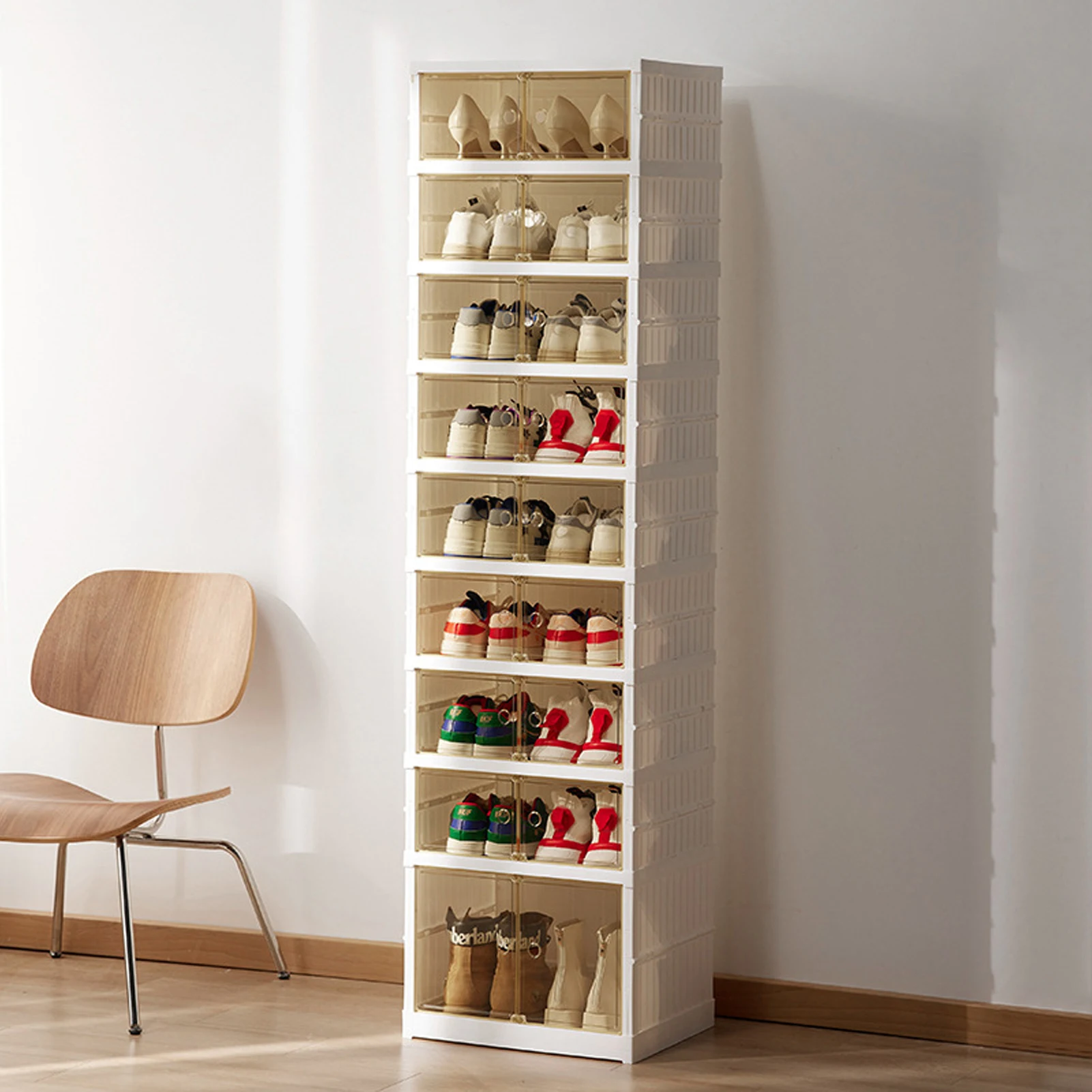 

Freestanding Space-Efficient Shoe Rack, 9-Tier PP+PET Foldable Cabinet with 18-Pair Capacity