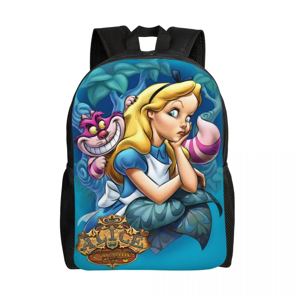 

Alice & The Cheshire Cat Backpacks Men Women Casual Bookbag for School College Cartoon Bags