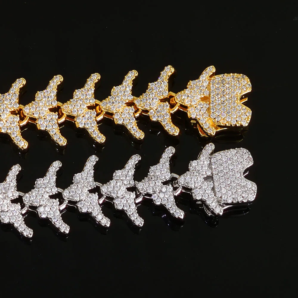 ESKEEM Full Iced Out Arrow Link Bracelet 16mm Silver Plated with Elastic Clasp Micro Pave Zircon Design Hip Hop Fine Jewelry